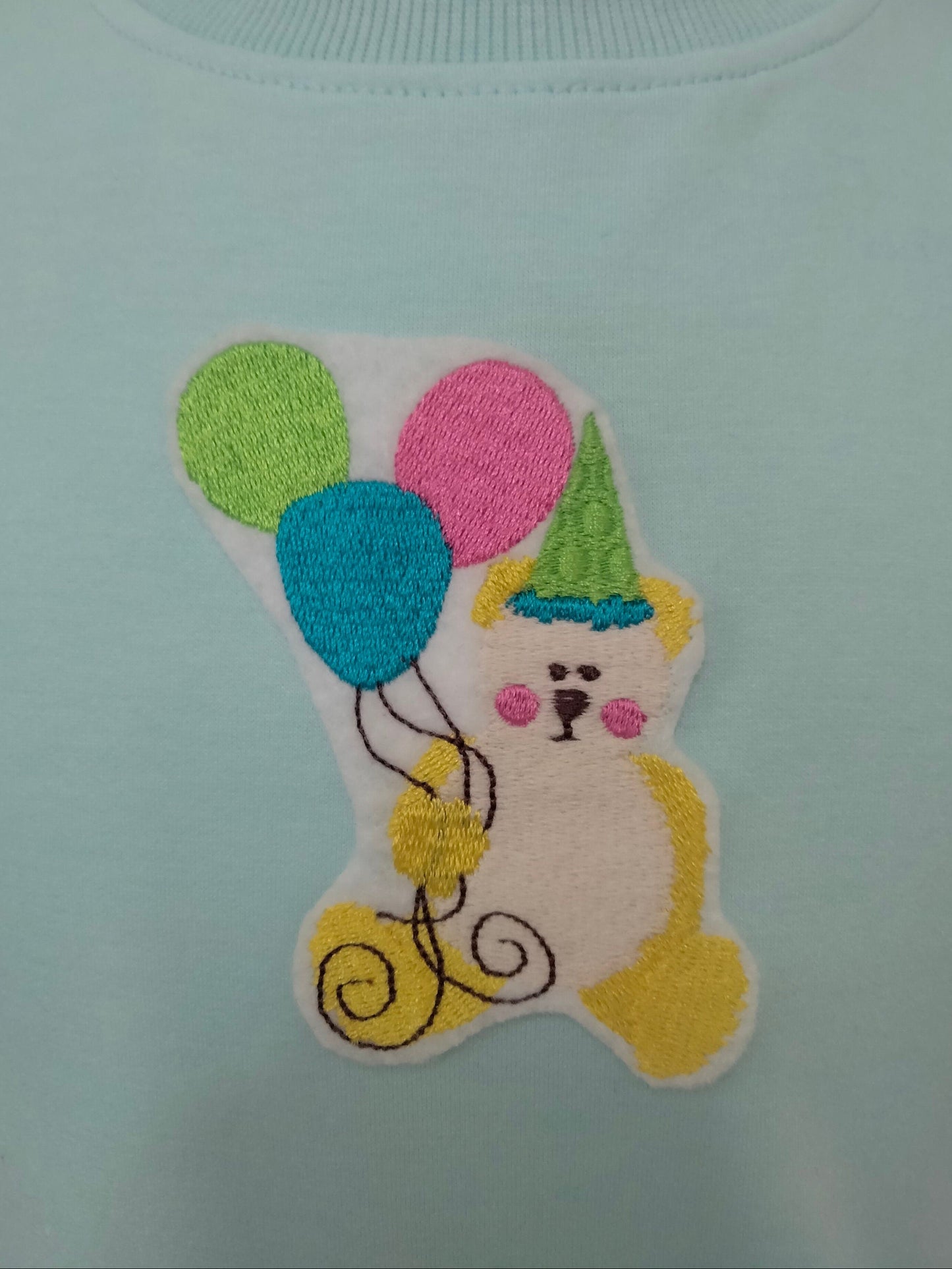 Blue Party Bear Embroidery Patch Sweater