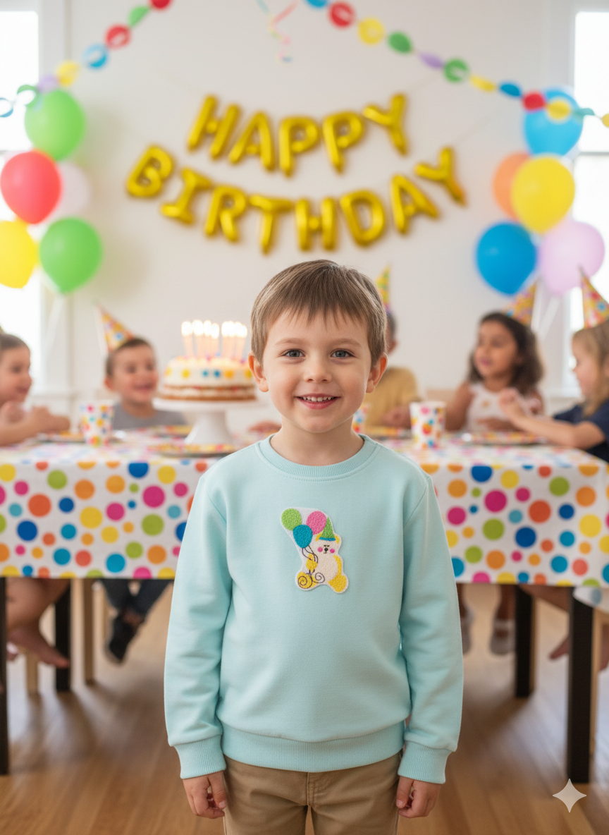 Blue Party Bear Embroidery Patch Sweater