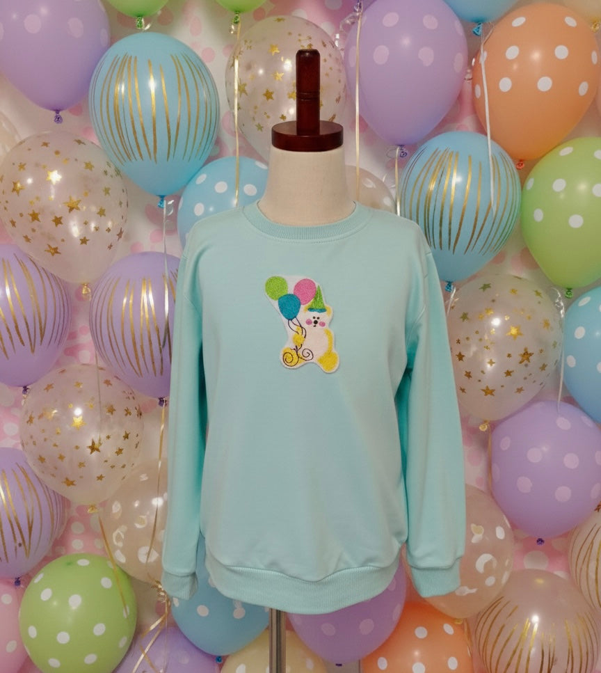 Blue Party Bear Embroidery Patch Sweater