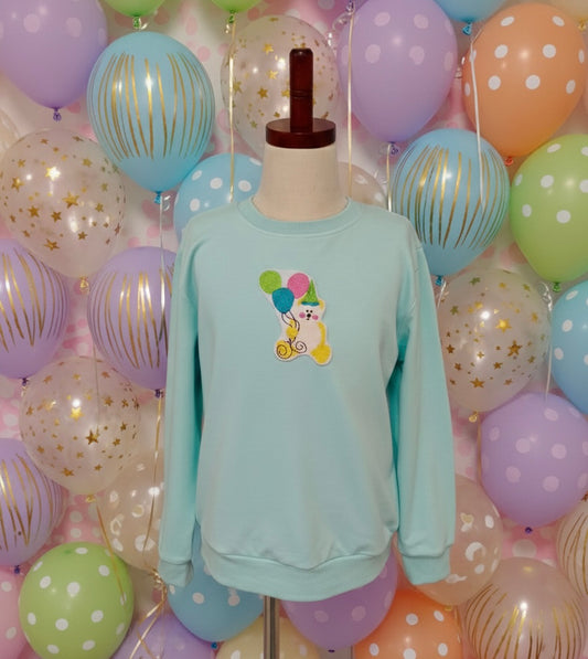 Blue Party Bear Embroidery Patch Sweater