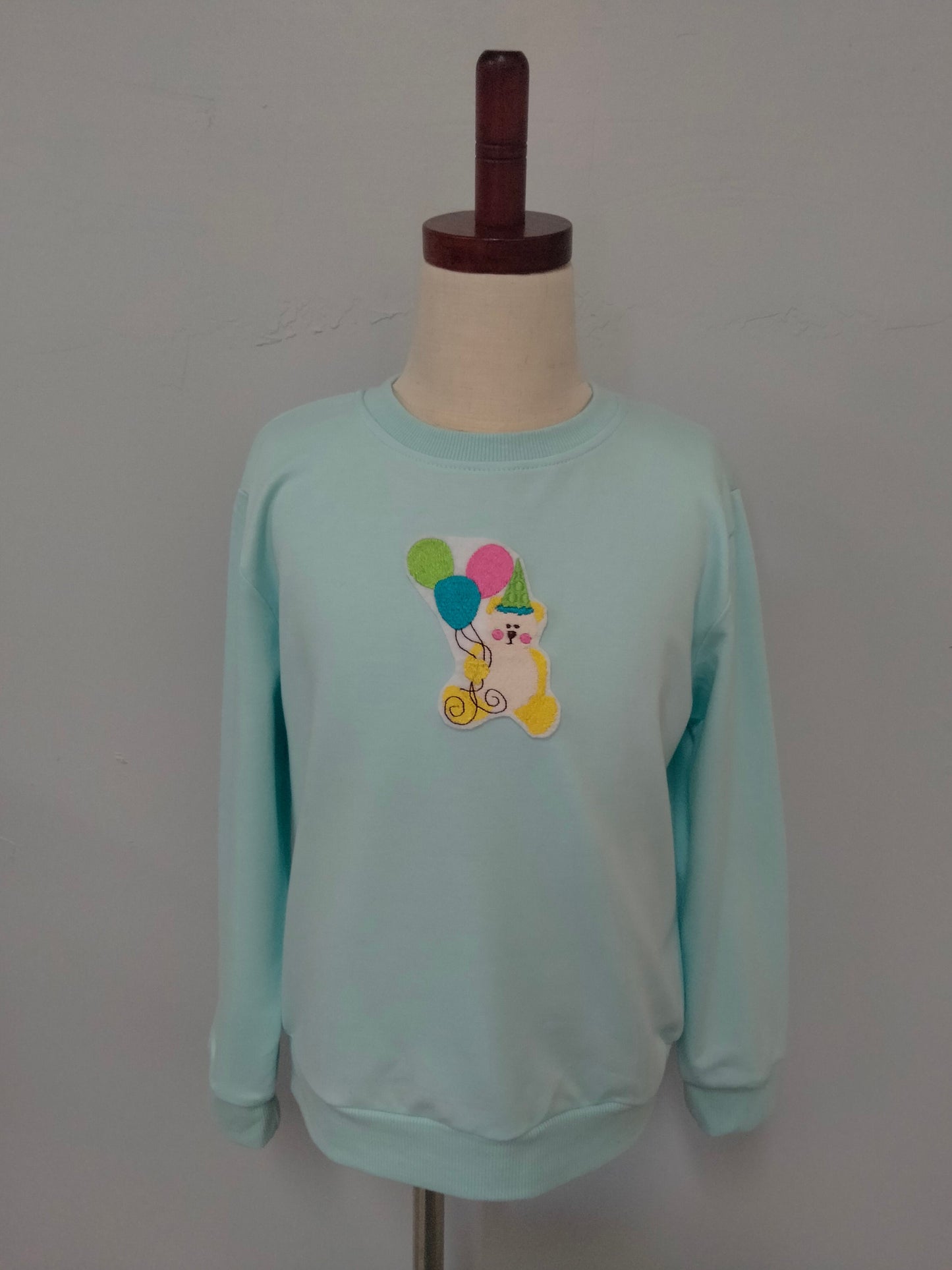 Blue Party Bear Embroidery Patch Sweater