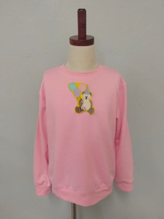 Pink Party Bear Embroidery Patch Sweater