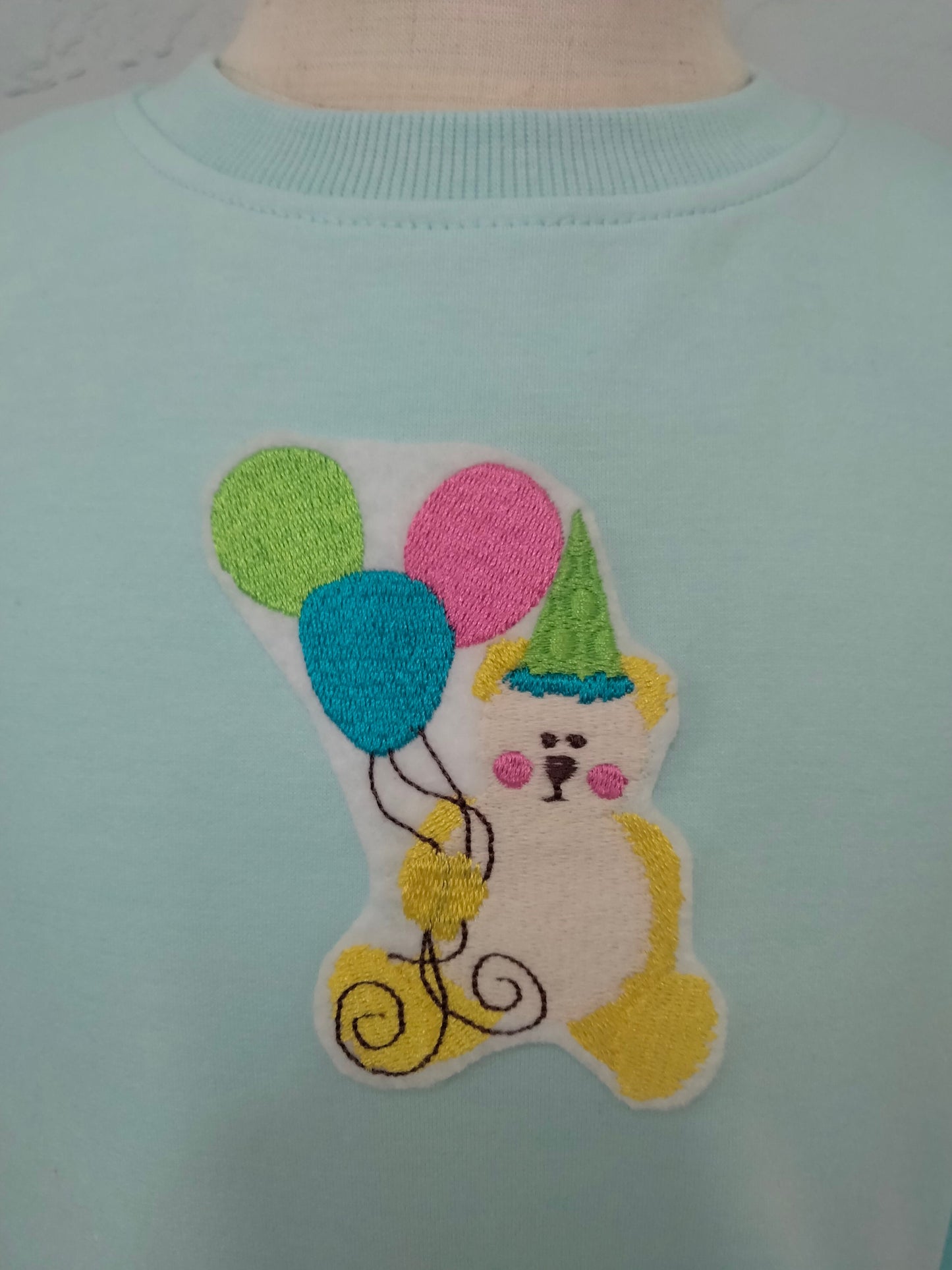 Blue Party Bear Embroidery Patch Sweater