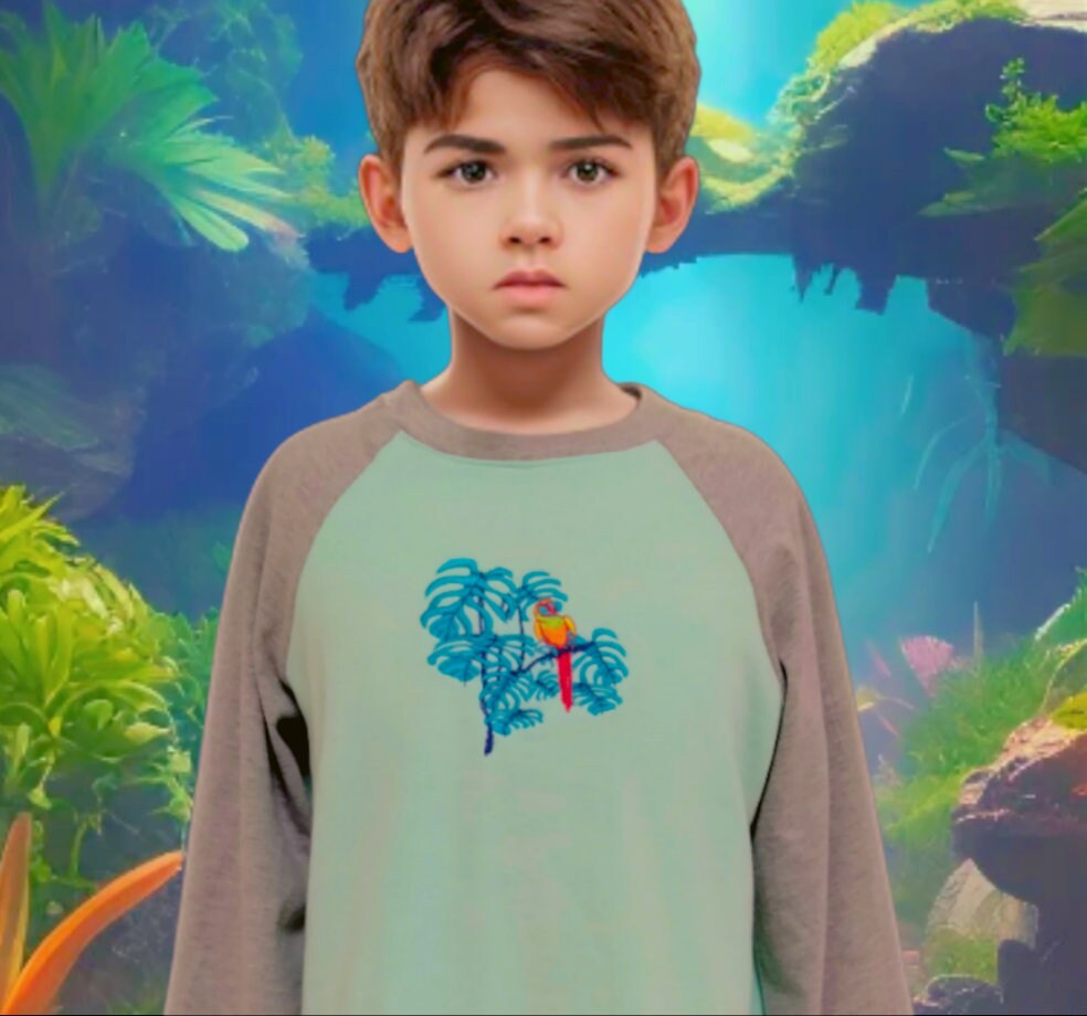 Raglan Sweatshirt with Parrot Embroidery